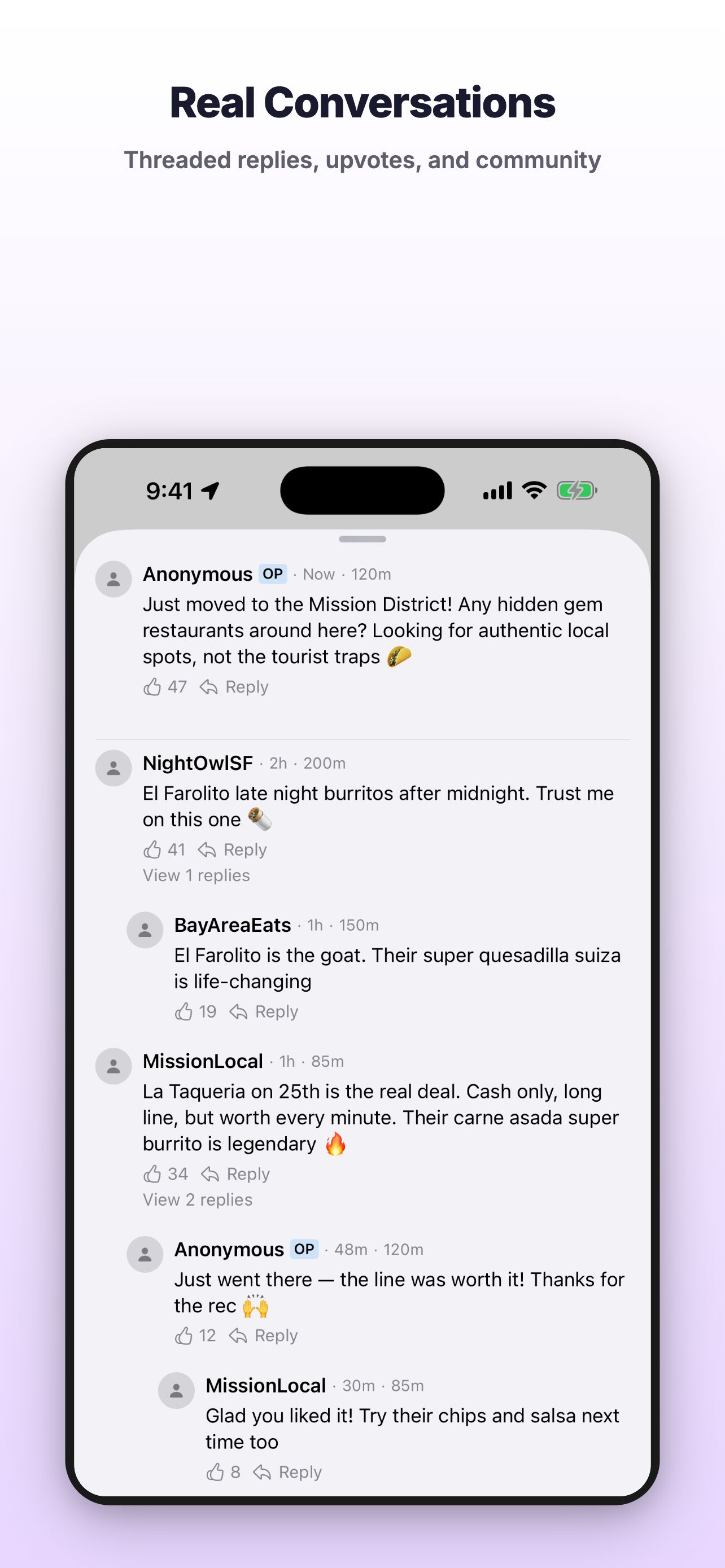 Threaded comments on a post